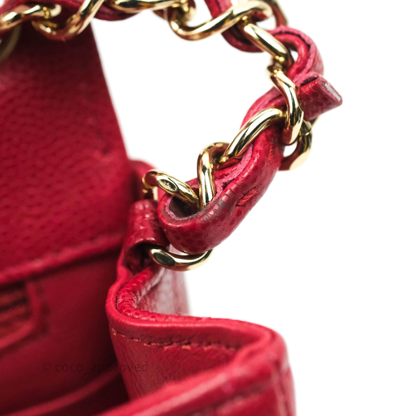 Chanel Mini Square Chevron Rosy Red Caviar Gold Hardware 18B