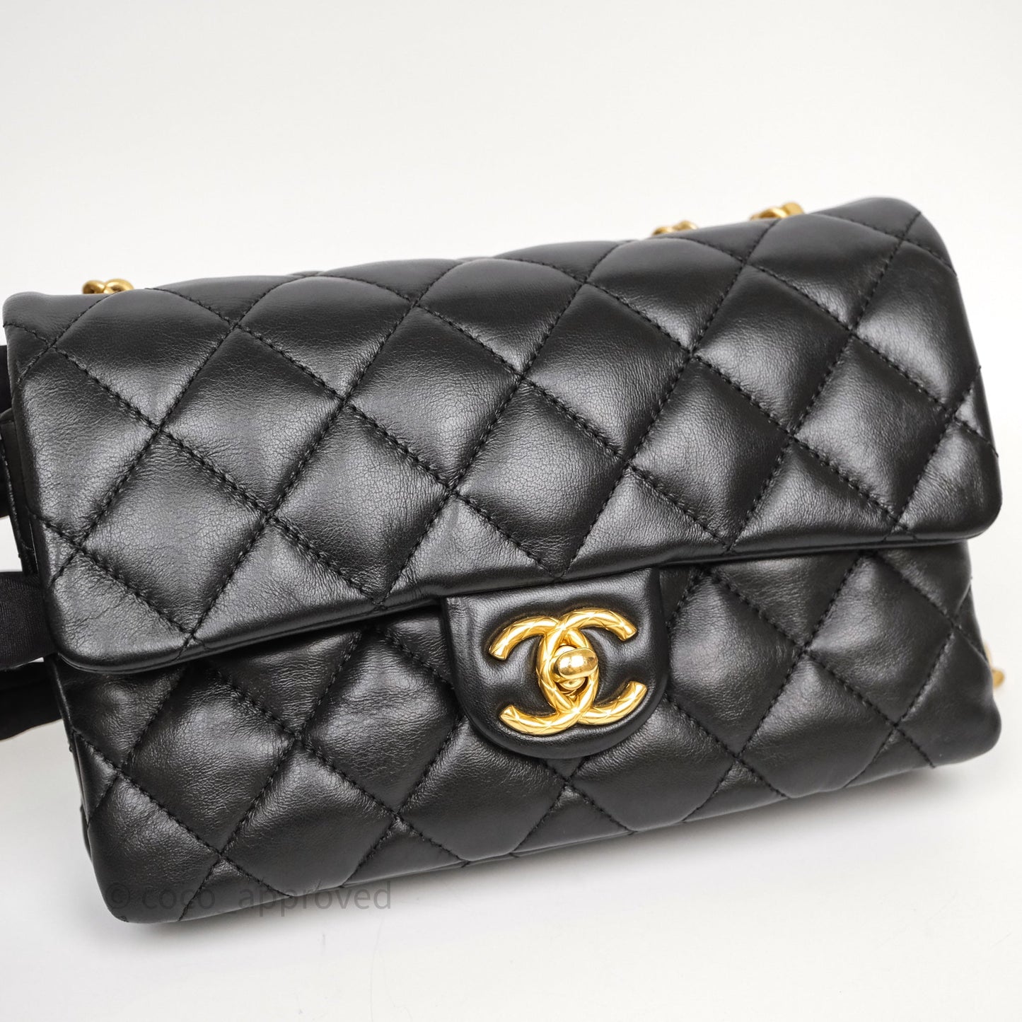 Chanel Small All Slide Adjustable Chain Flap Bag Black Lambskin Aged Gold Hardware 22K