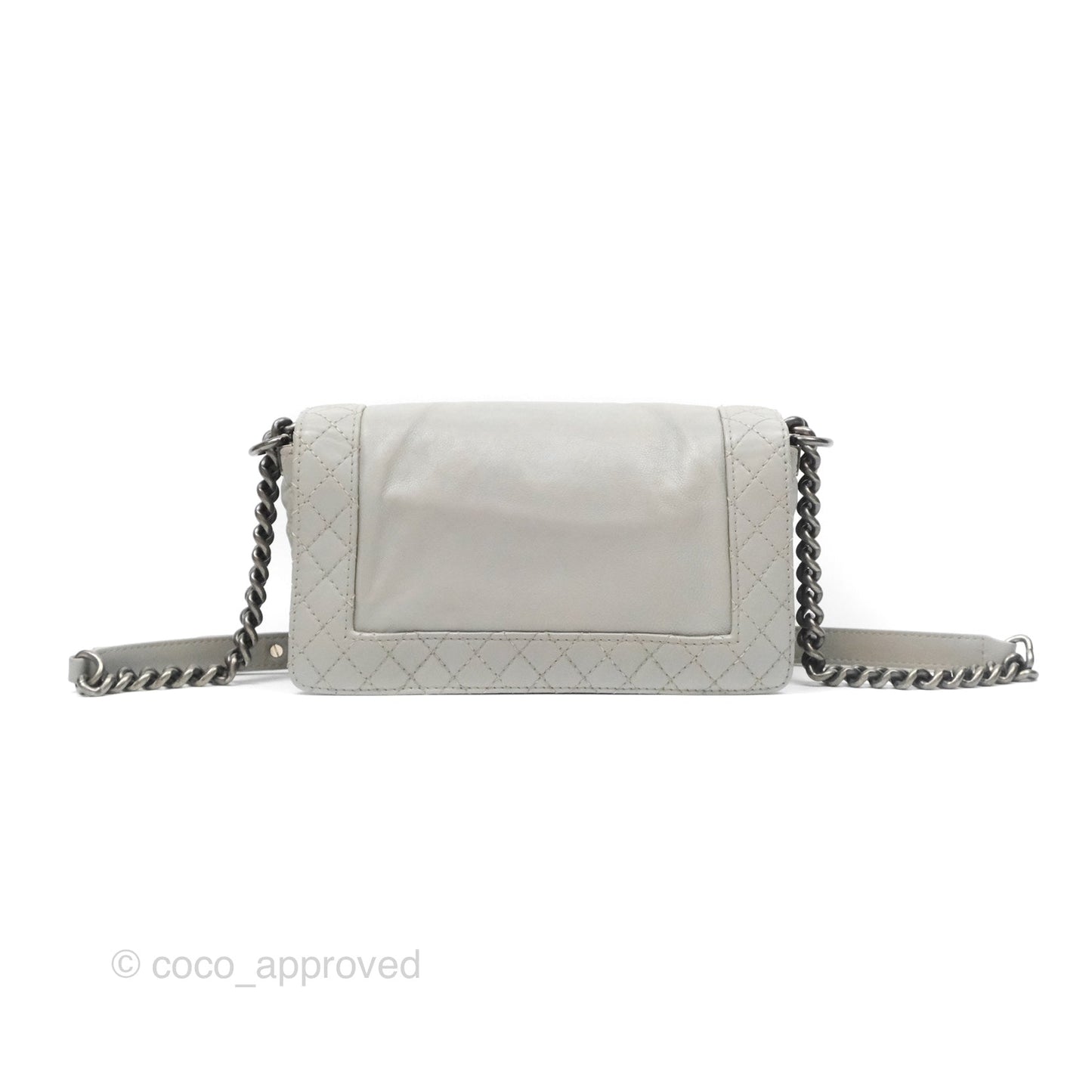 Chanel Medium Boy Reverso Flap Light Grey Calfskin Ruthenium Hardware