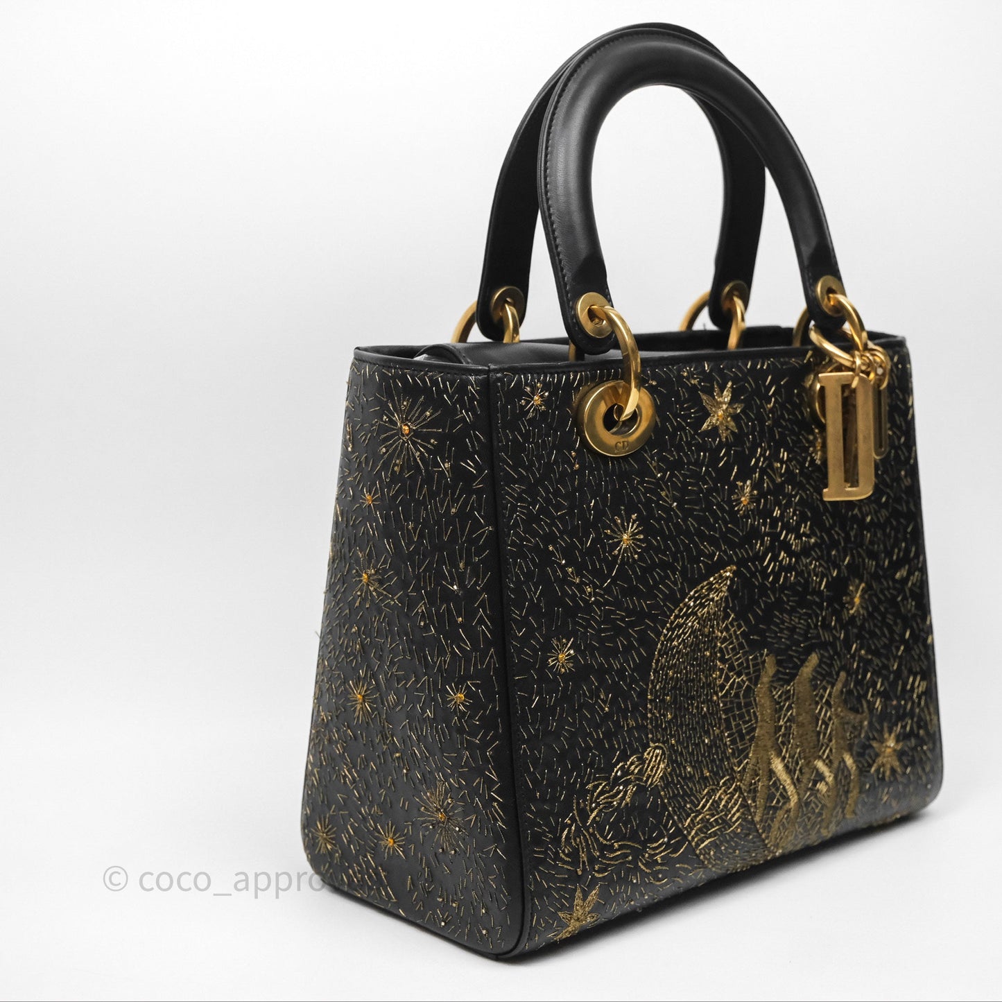 Christian Dior Medium Lady Dior Limited Edition The Moon In My EyesBag Black Calfskin Gold Hardware