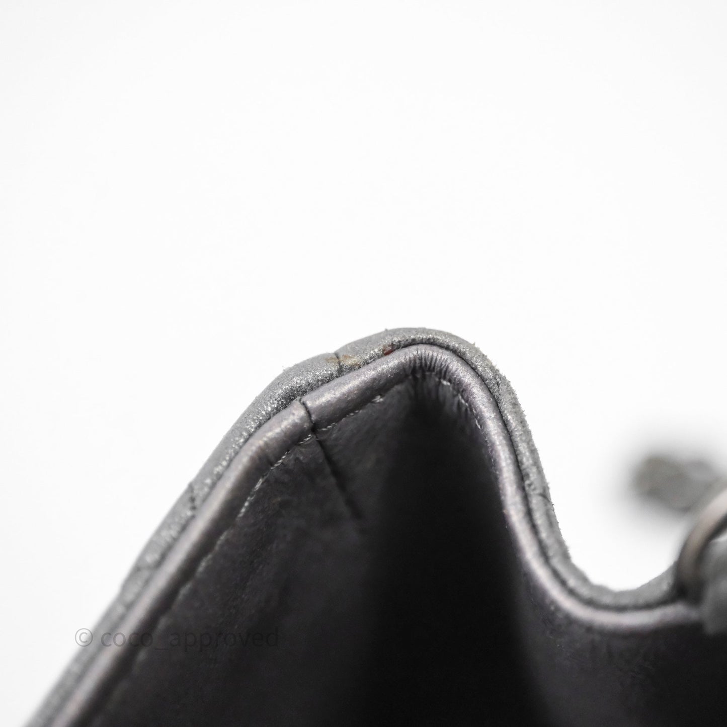 Chanel Mini Square Iridescent Grey Suede Gun Metal Hardware