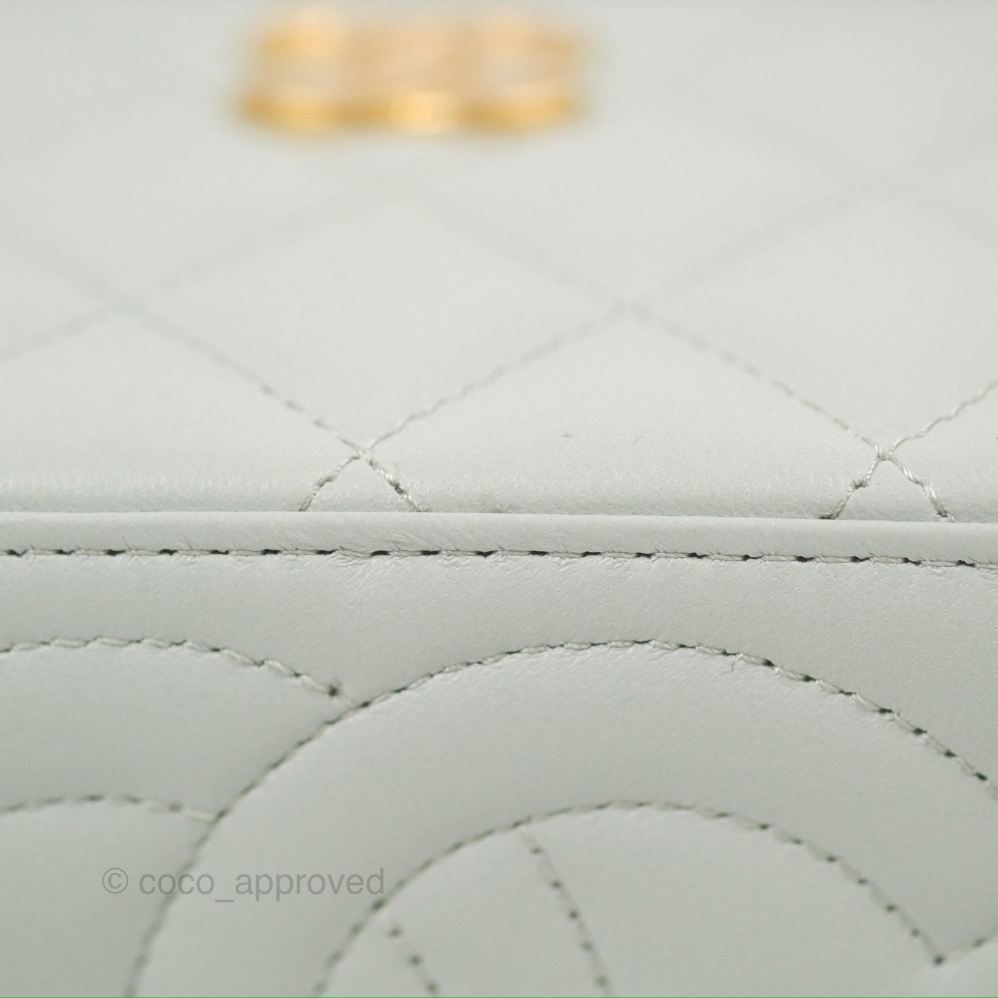 Chanel Quilted Vanity Rectangular with Camellia Adjustable Chain Light Blue Lambskin 23S