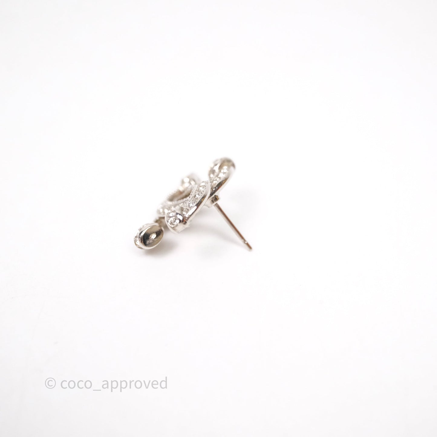 Chanel CC Crystals Earrings Silver Tone 23P