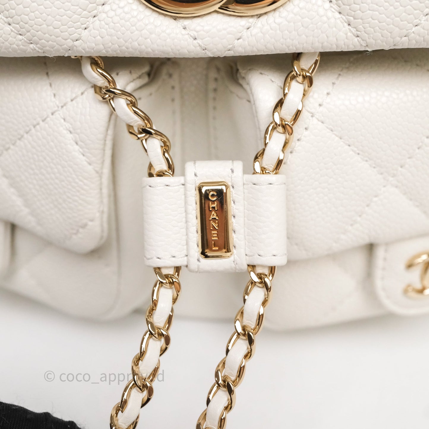 Chanel Duma Backpack Medium White Caviar Gold Hardware