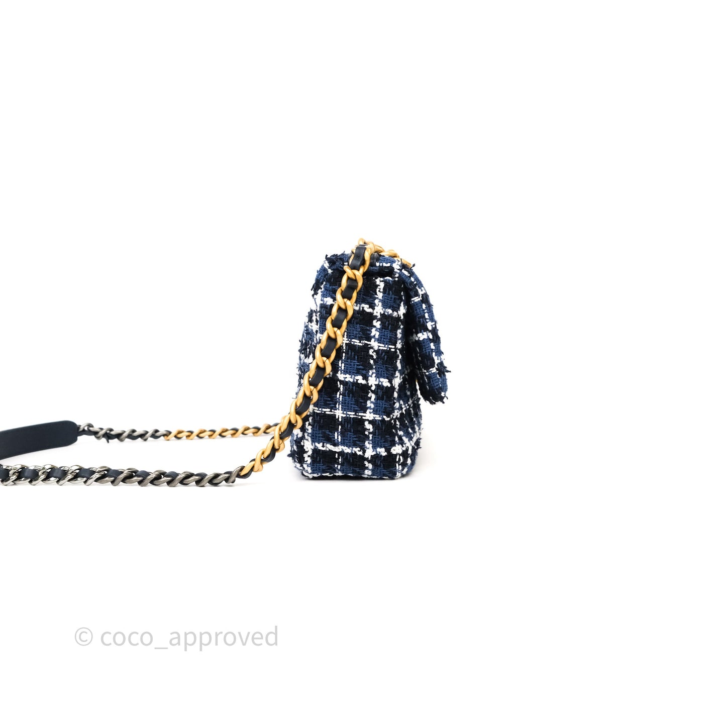 Chanel 19 Small Blue White Black Grid Tweed Mixed Hardware