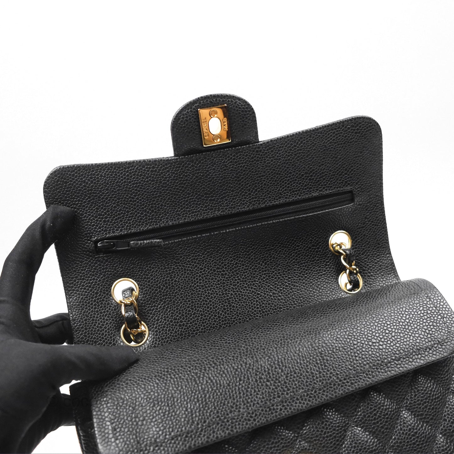 Chanel Small S/M Classic Flap Quilted Black Caviar Gold Hardware