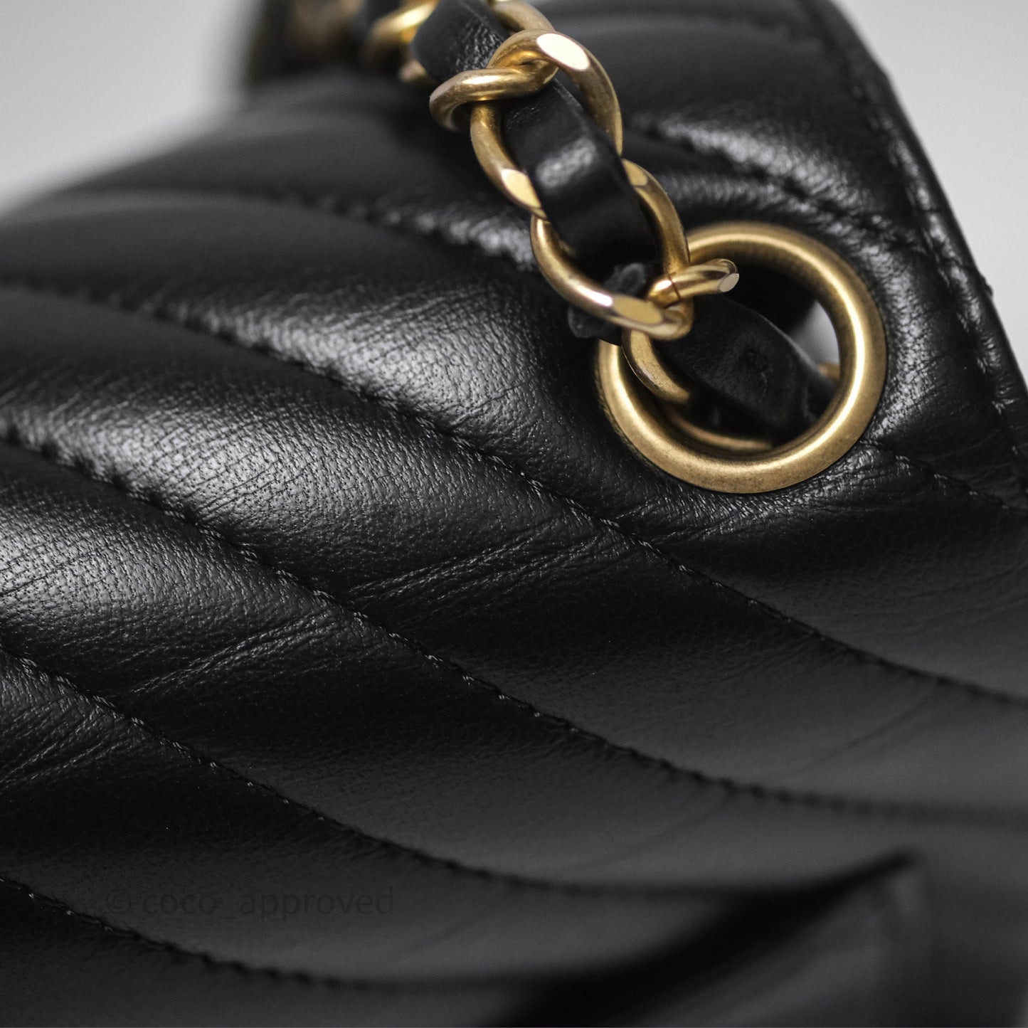 Chanel Mini Square Flap Chevron Black Lambskin Aged Gold Hardware