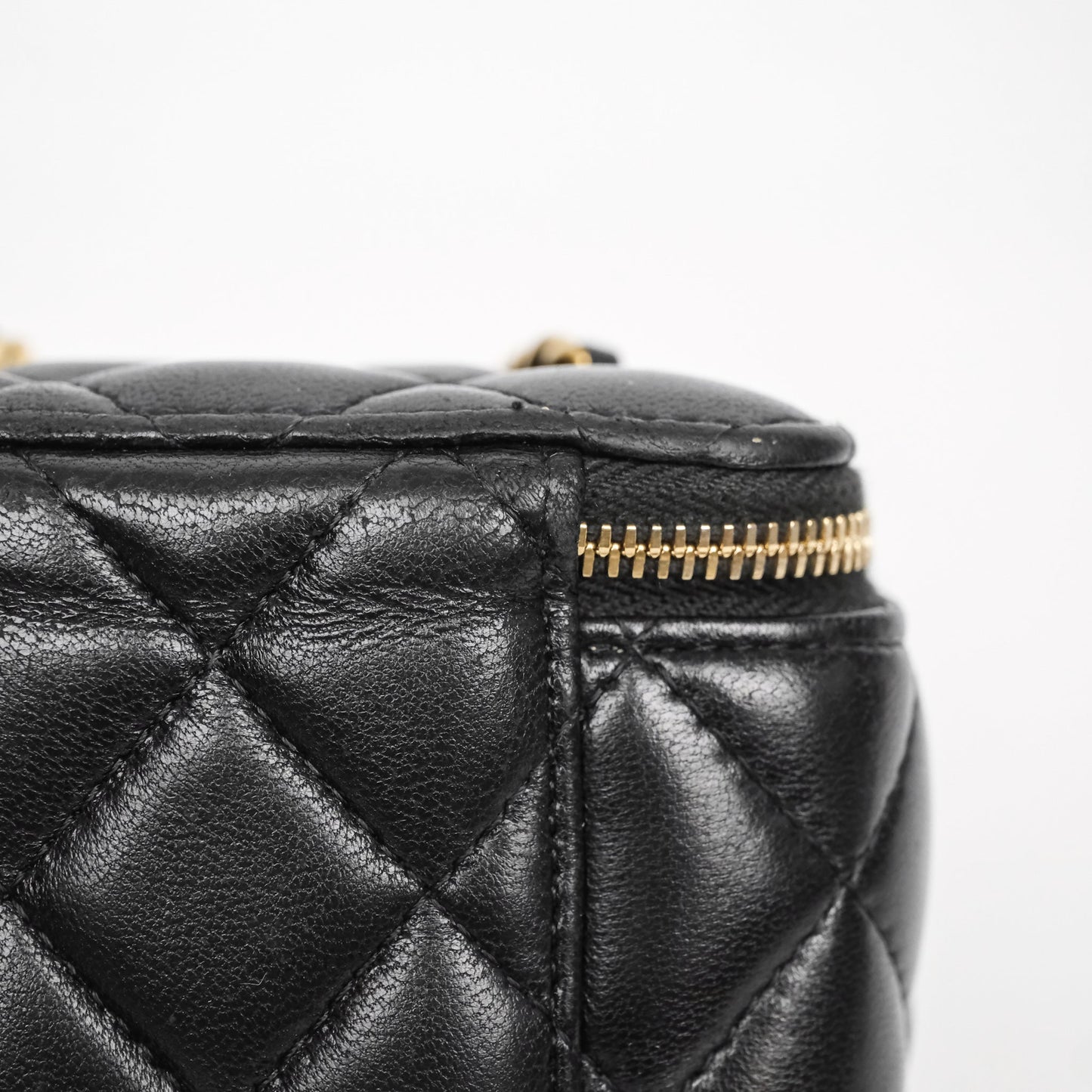 Chanel Mini Black Lambskin Vanity Pearl Crush With Chain Gold Hardware