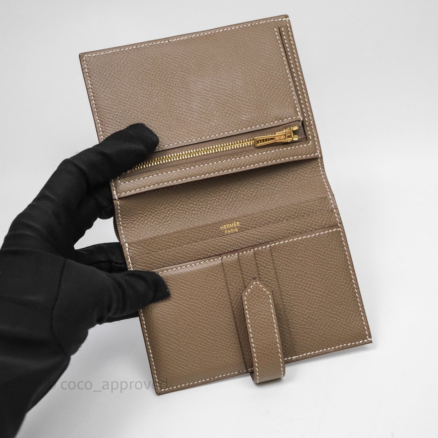 Hermès Bearn Compact Wallet Etoupe Epsom Gold Hardware