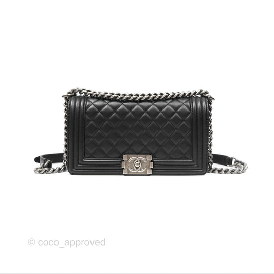 Chanel Medium Boy Quilted Black Calfskin Ruthenium Hardware