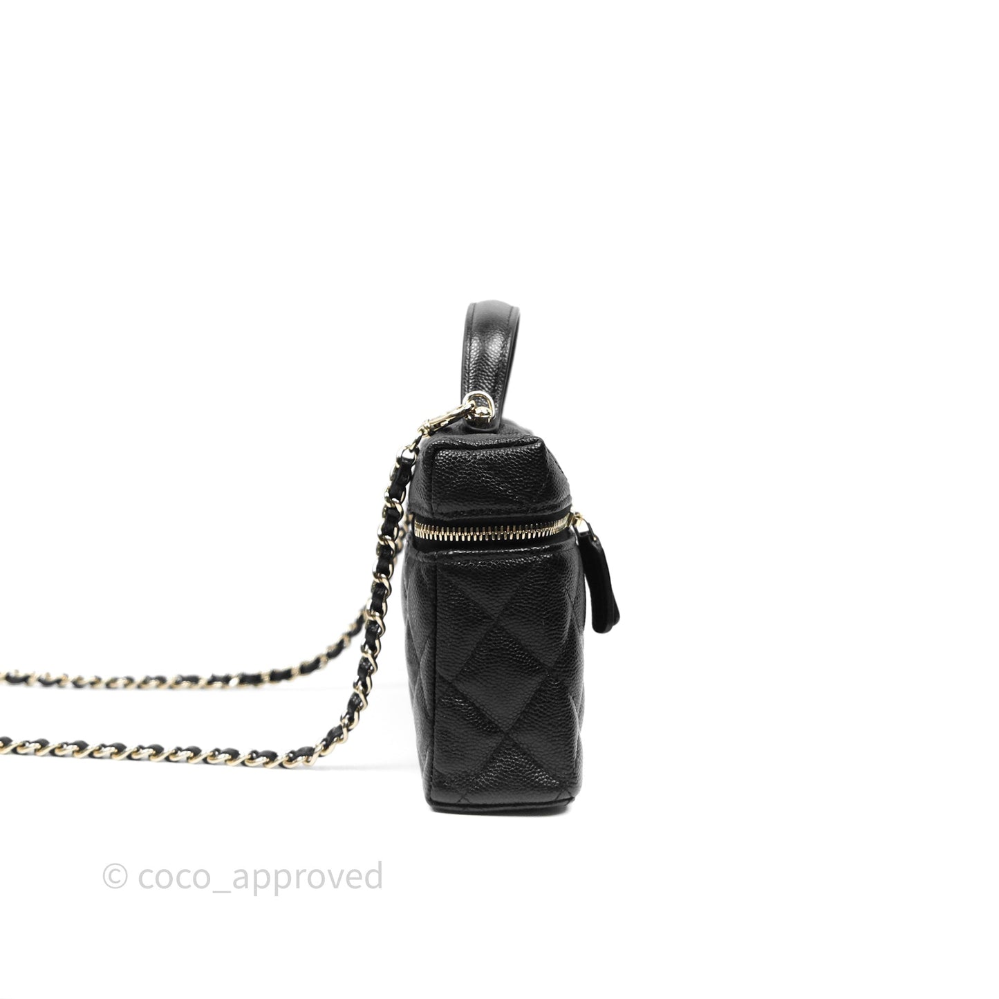 Chanel Quilted Top Handle Vanity with Chain Black Caviar Gold Hardware