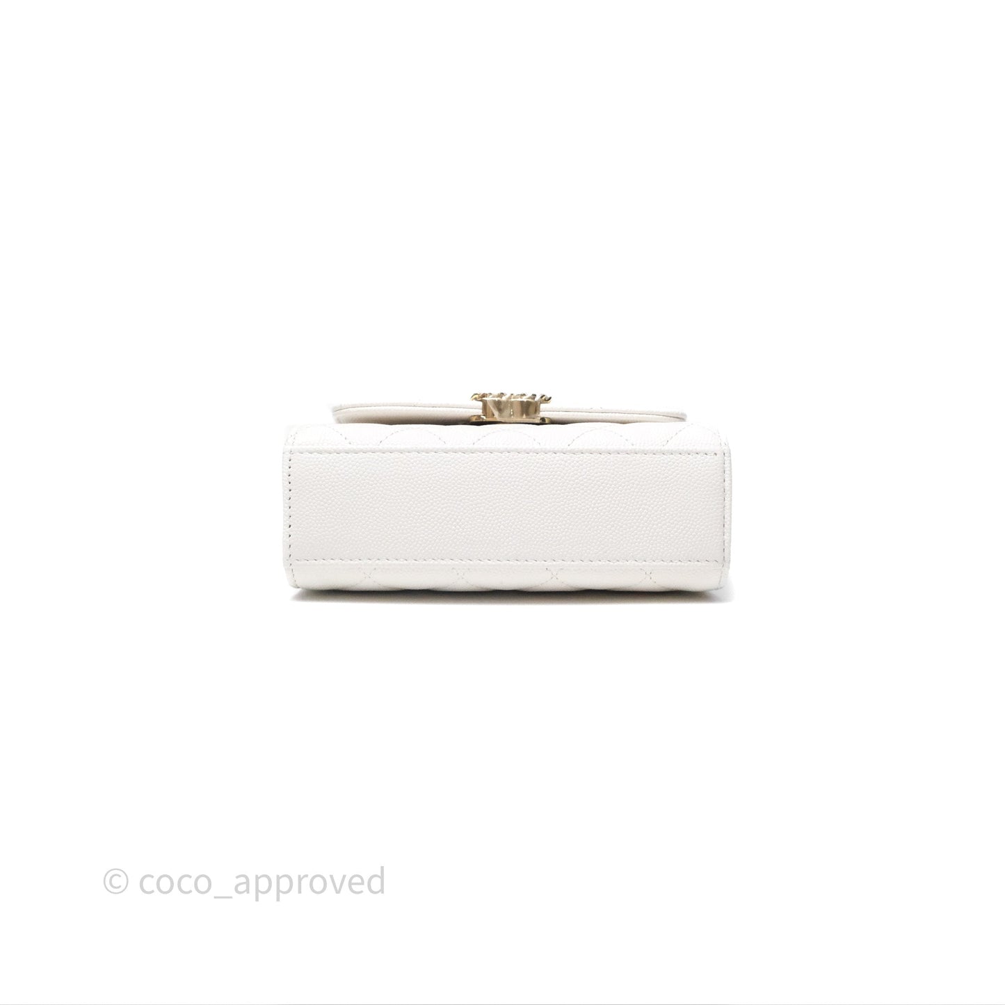 Chanel Small Top Handle Clutch with Chain White Caviar Light Gold Hardware 23P