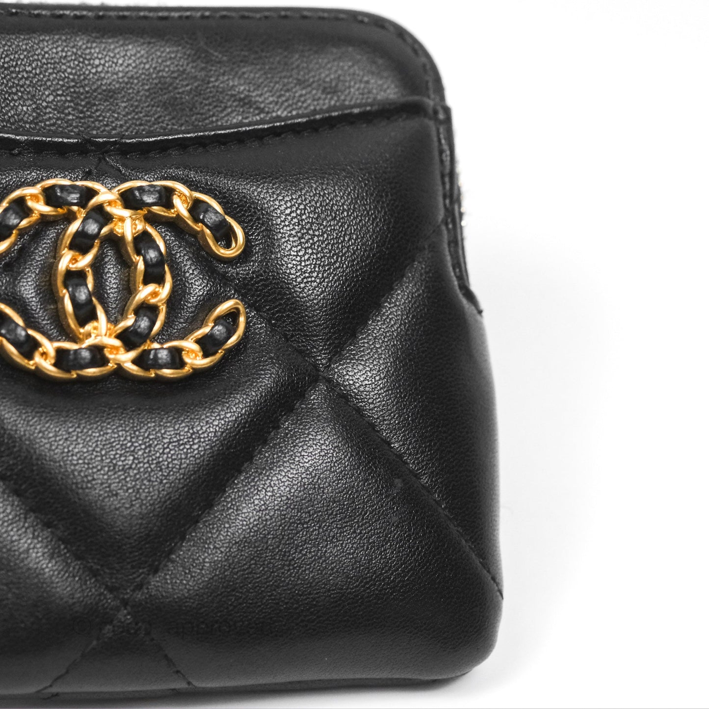 Chanel Quilted Chanel 19 Zip Card Holder Wallet Black Lambskin