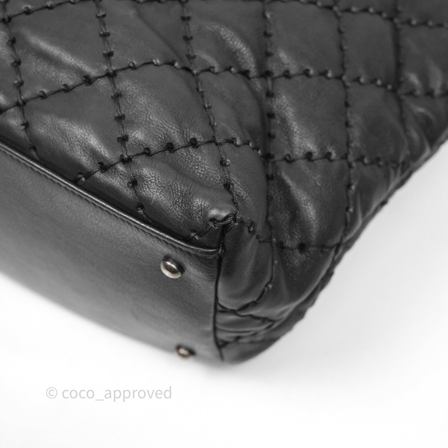 Chanel Ultimate Stitch Shopping Tote Black Calfskin Aged Silver Hardware