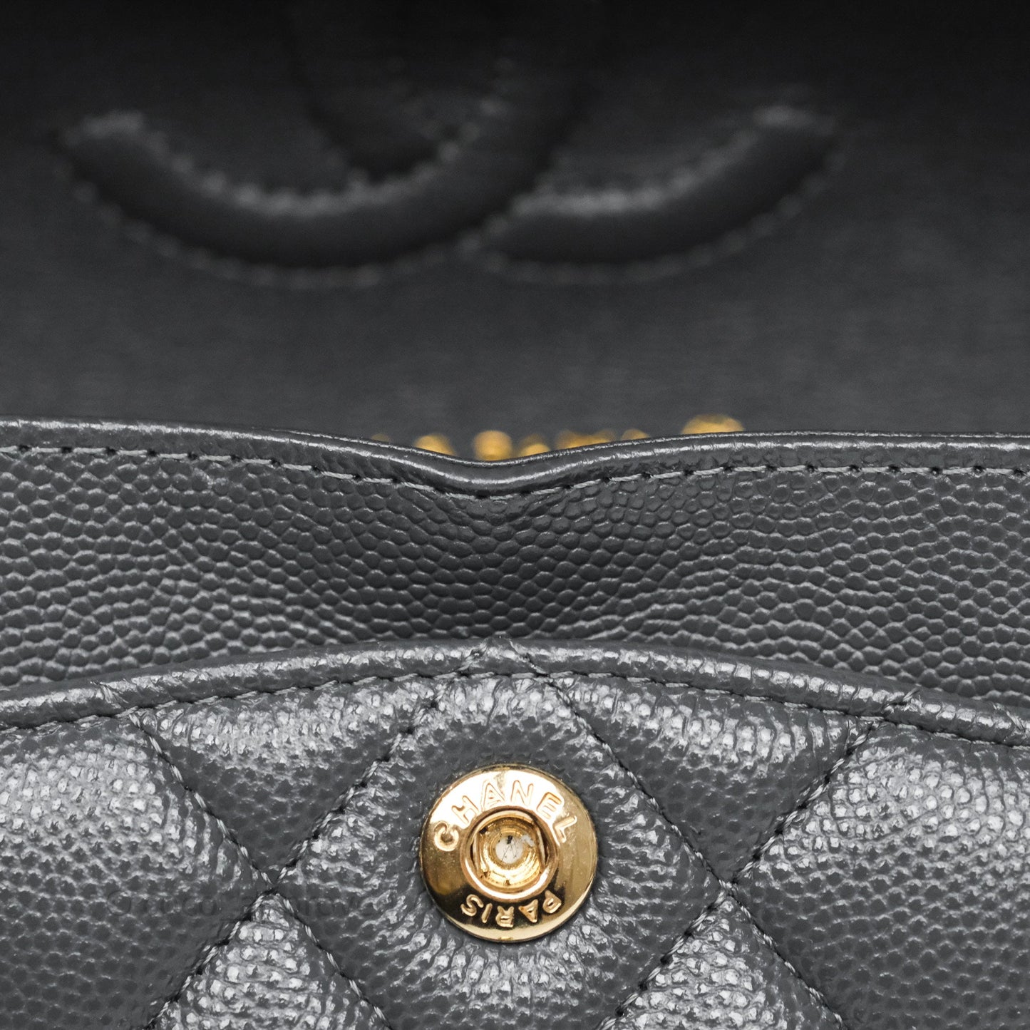 Chanel Small Classic Flap Quilted Dark Grey Caviar Gold Hardware