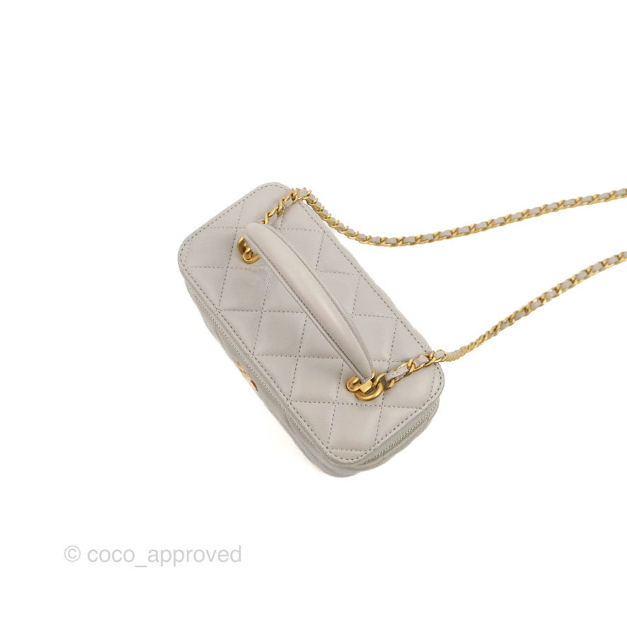 Chanel Vanity Rectangular Top Handle Grey Lambskin Gold Hardware