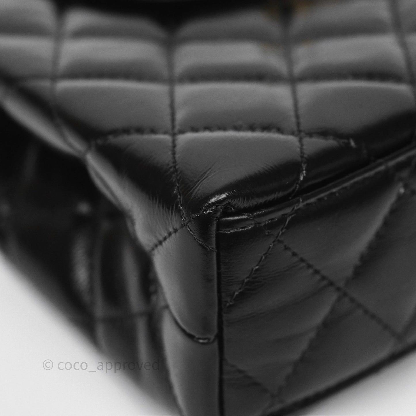 Chanel Kelly Bag Quilted Black Shiny Crumpled Calfskin Aged Gold Hardware