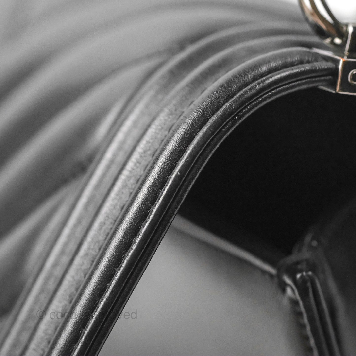 Chanel Small Chevron Boy Black Calfskin Silver Hardware