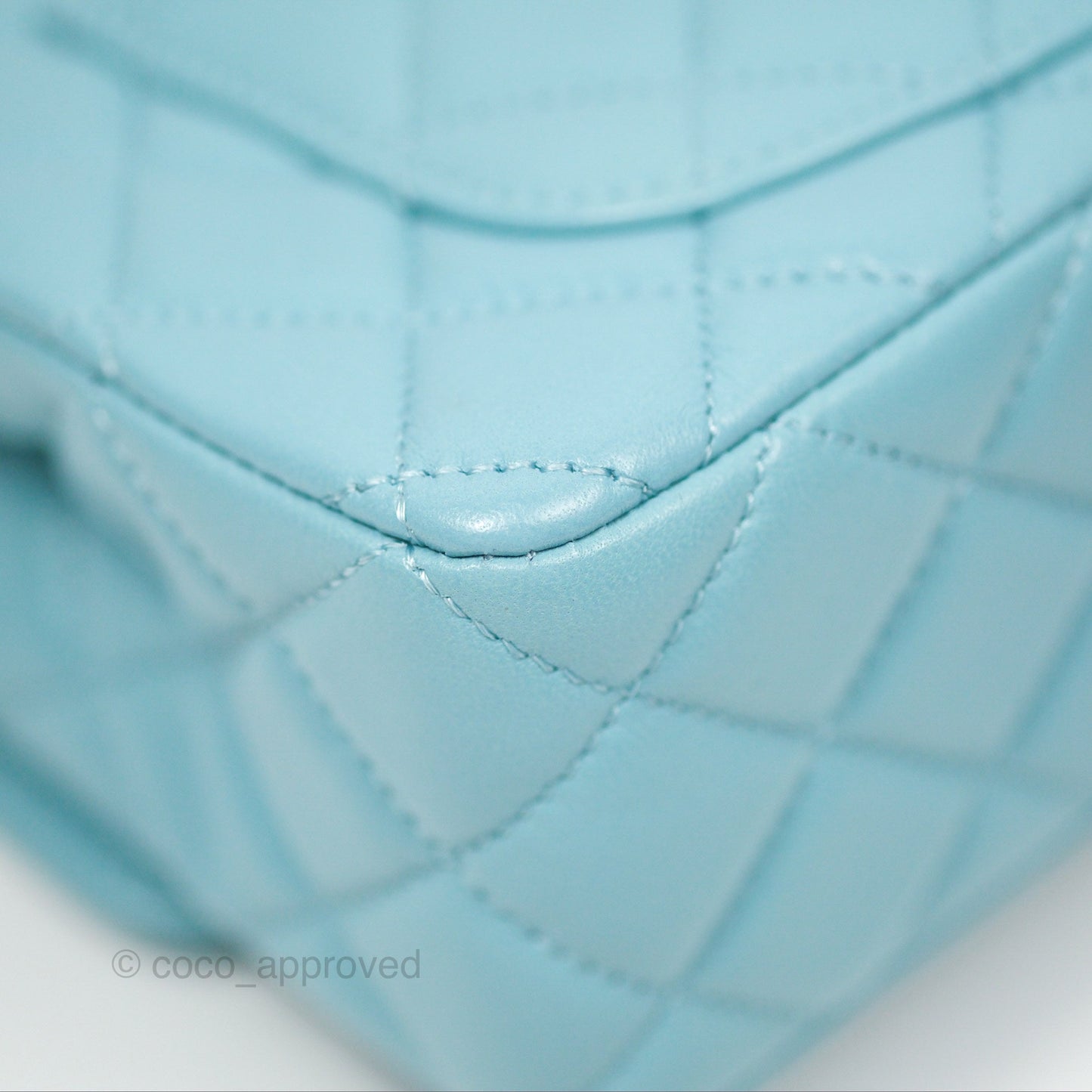Chanel Flap Bag with Crystal Logo Top Handle Tiffany Blue Lambskin Aged Gold Hardware