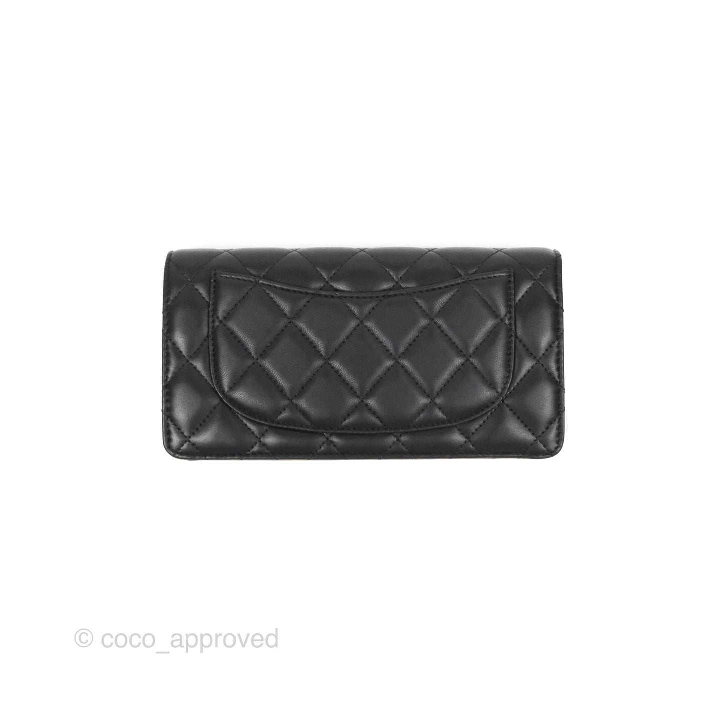 Chanel Classic Quilted Long Wallet Black Lambskin Silver Hardware