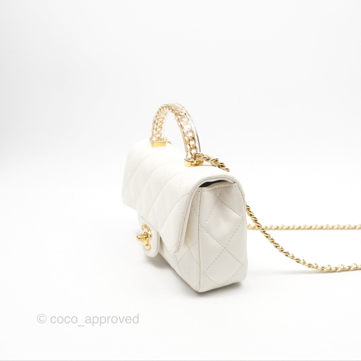 Chanel Top Handle Mini Flap Ivory White Lambskin Gold Hardware