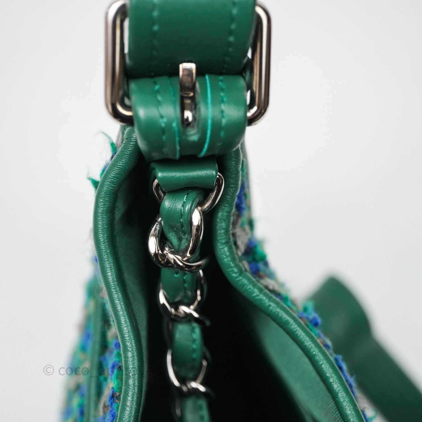 Chanel Tweed Jungle Stroll Hobo Bag Green Silver Hardware