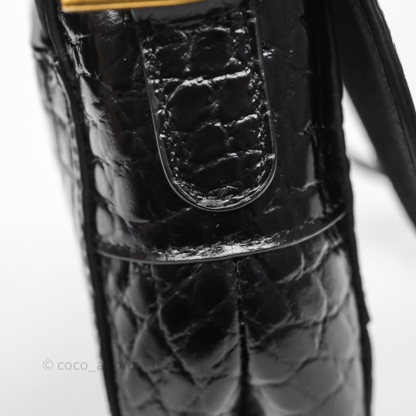 Christian Dior Saddle Bag Black Shiny Crocodile Gold Hardware