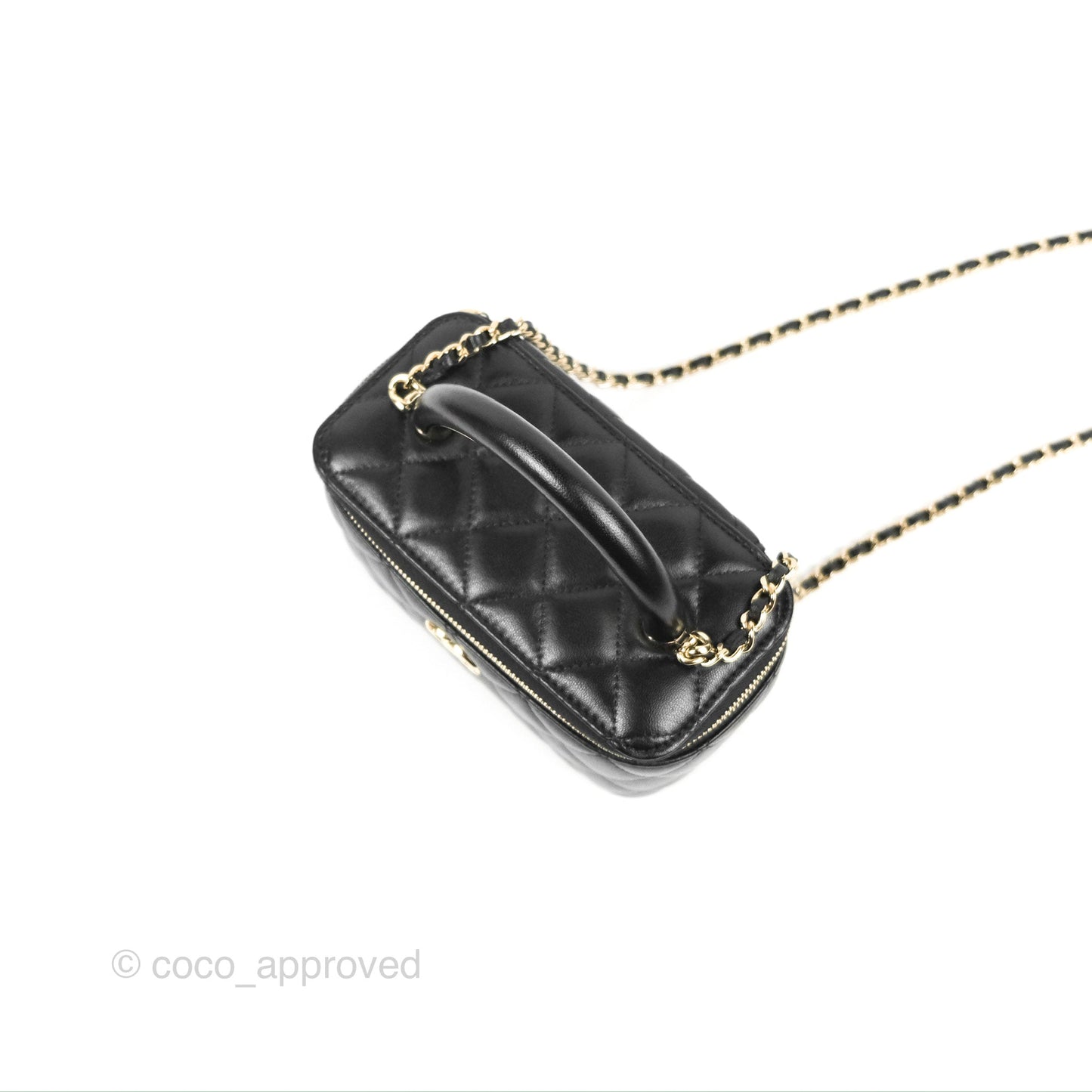 Chanel Vanity Rectangular Top Handle Black Lambskin Gold Hardware