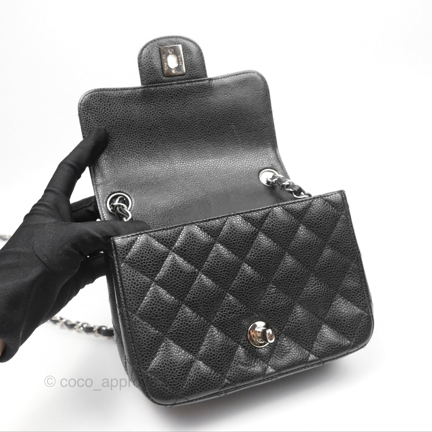 Chanel Mini Square Flap Quilted Black Caviar Silver Hardware