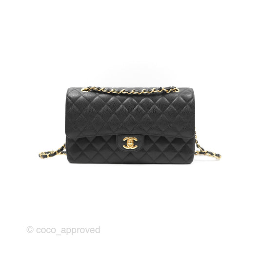 Chanel Classic M/L Medium Flap Quilted Black Caviar Gold Hardware