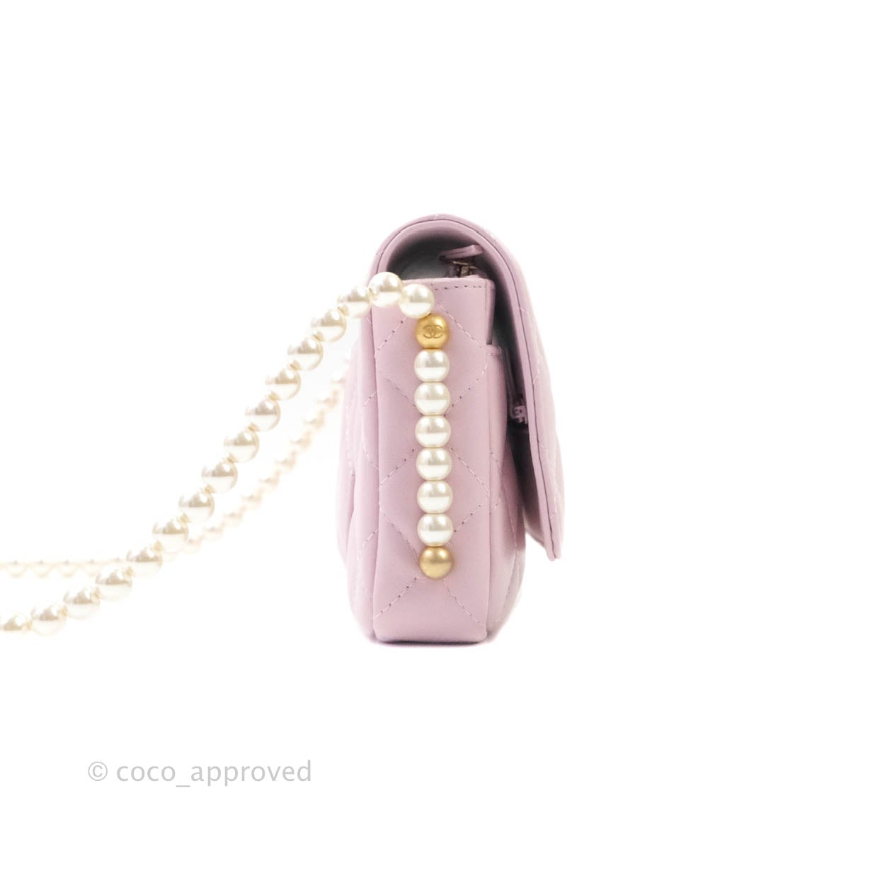 Chanel Quilted Wallet On Chain WOC With Pearl Chain Pink Aged Gold Hardware