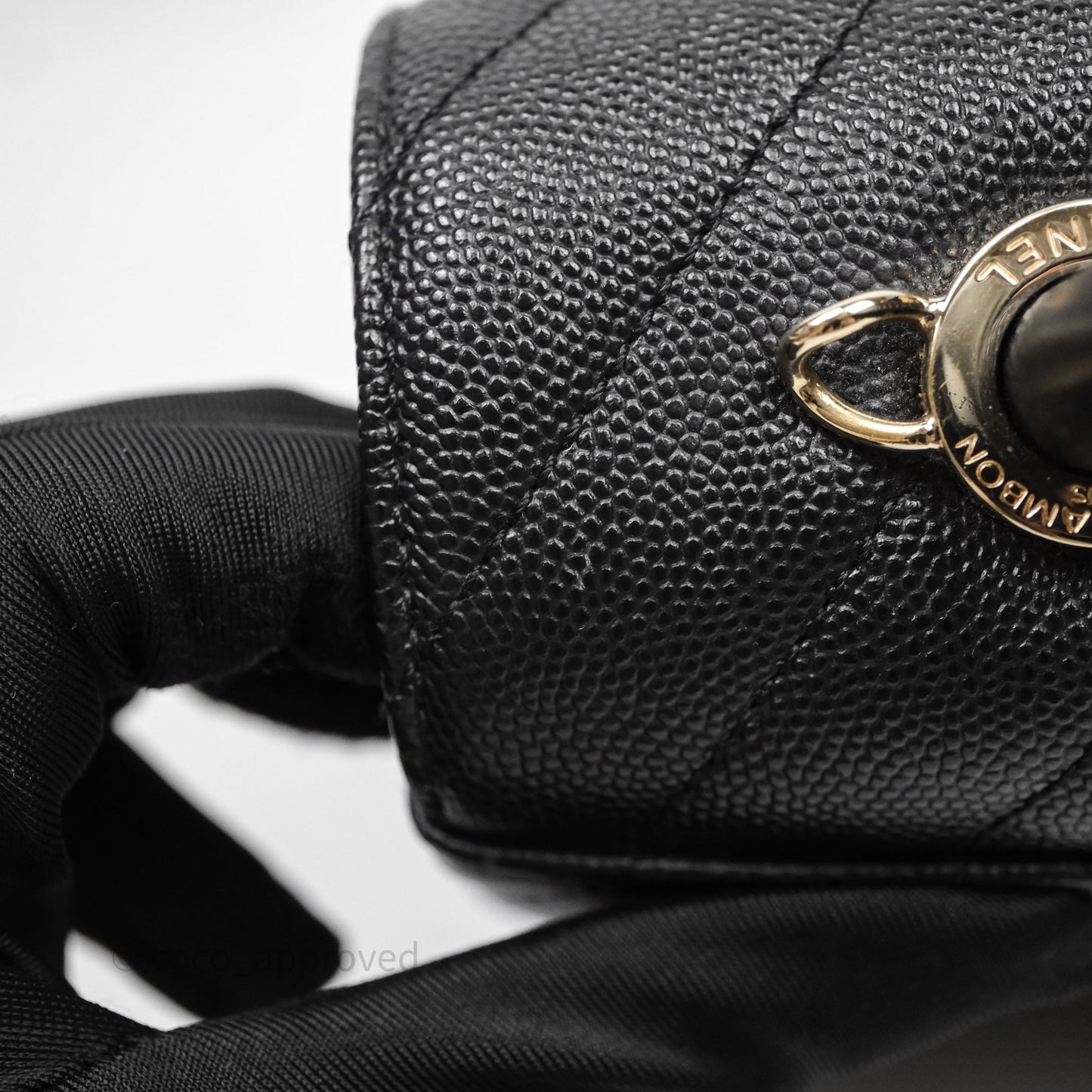 Chanel Small Coco Handle Chevron Black Caviar Gold Hardware Lizard Handle