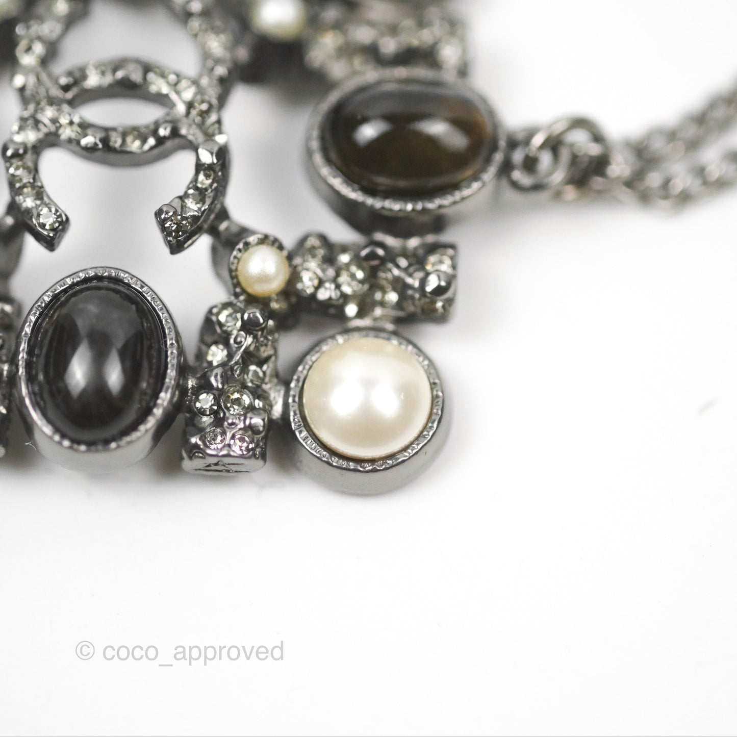 Chanel CC Square Pendant Necklace Gun Metal 14P