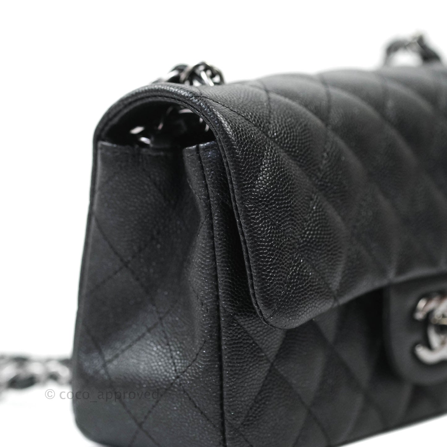 Chanel Classic Quilted Mini Rectangular Flap Iridescent Black Caviar Gun Metal 18C