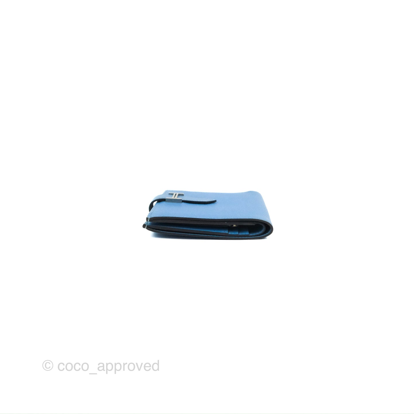 Hermes Bearn Compact Wallet Blue Epsom Palladium Hardware