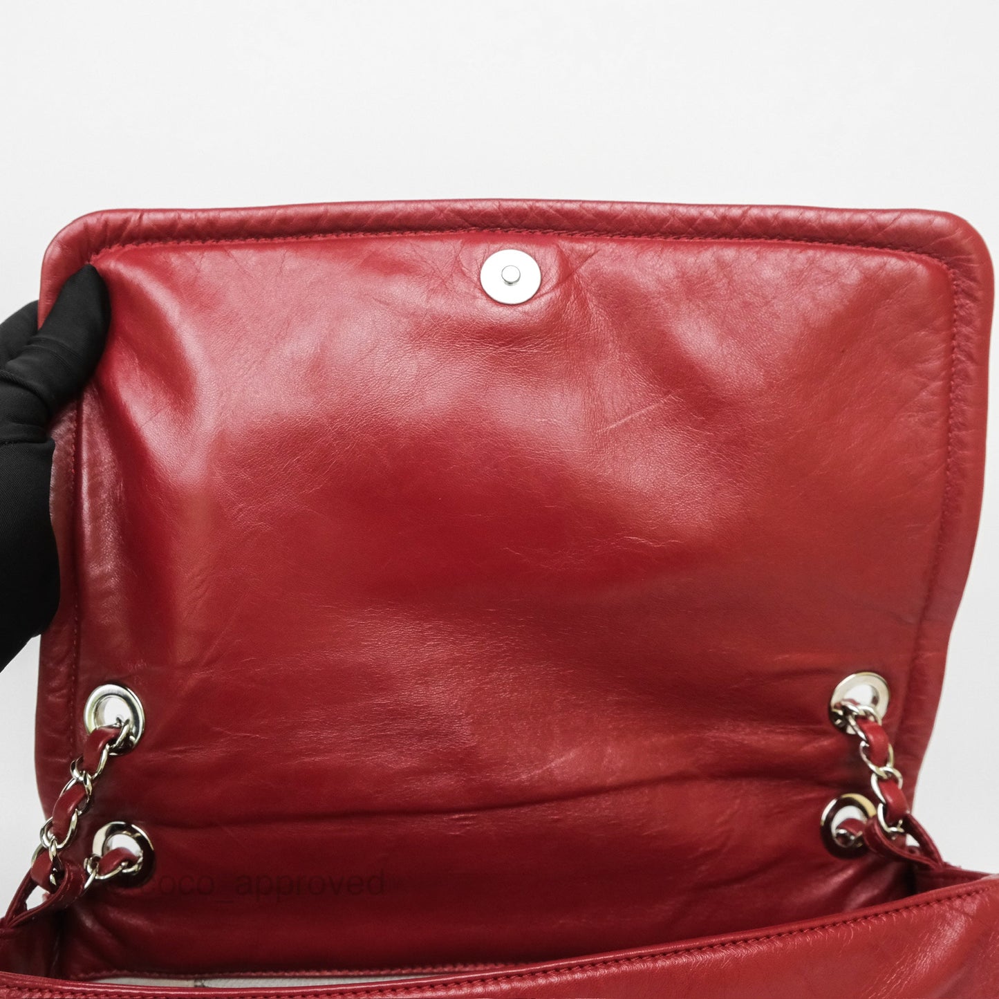 Chanel CC Flap Shoulder Bag Dark Red Crumpled Leather Silver Hardware