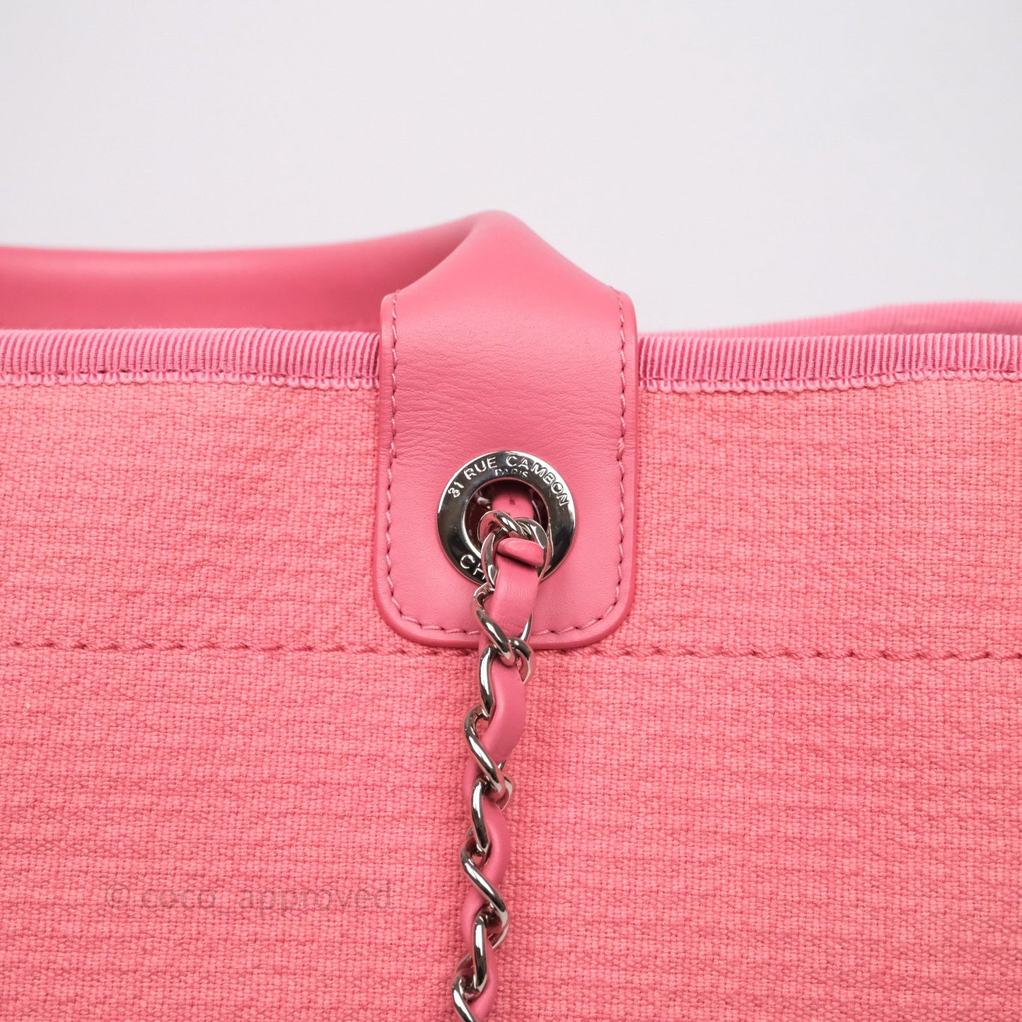 Chanel New Small Deauville Tote Pink Cotton Sliver Hardware