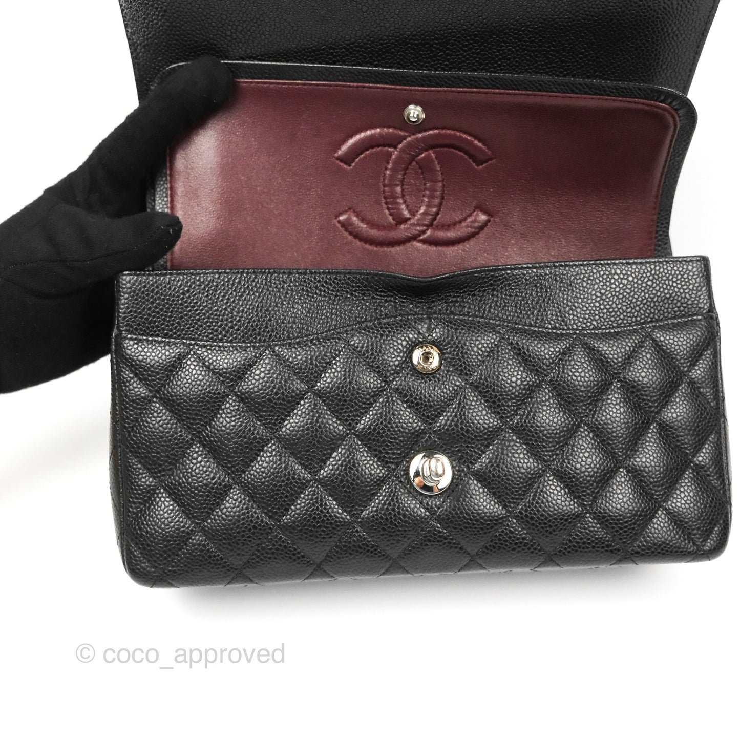 Chanel Classic M/L Medium Flap Quilted Black Caviar Silver Hardware