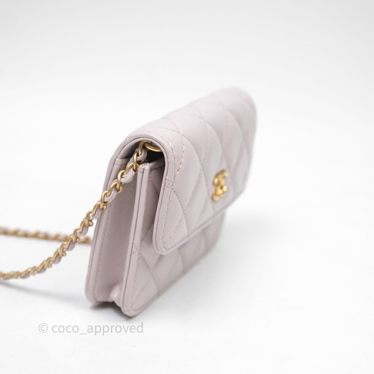 Chanel Pearl Crush Mini Clutch Belt Bag Lilac Lambskin Aged Gold Hardware