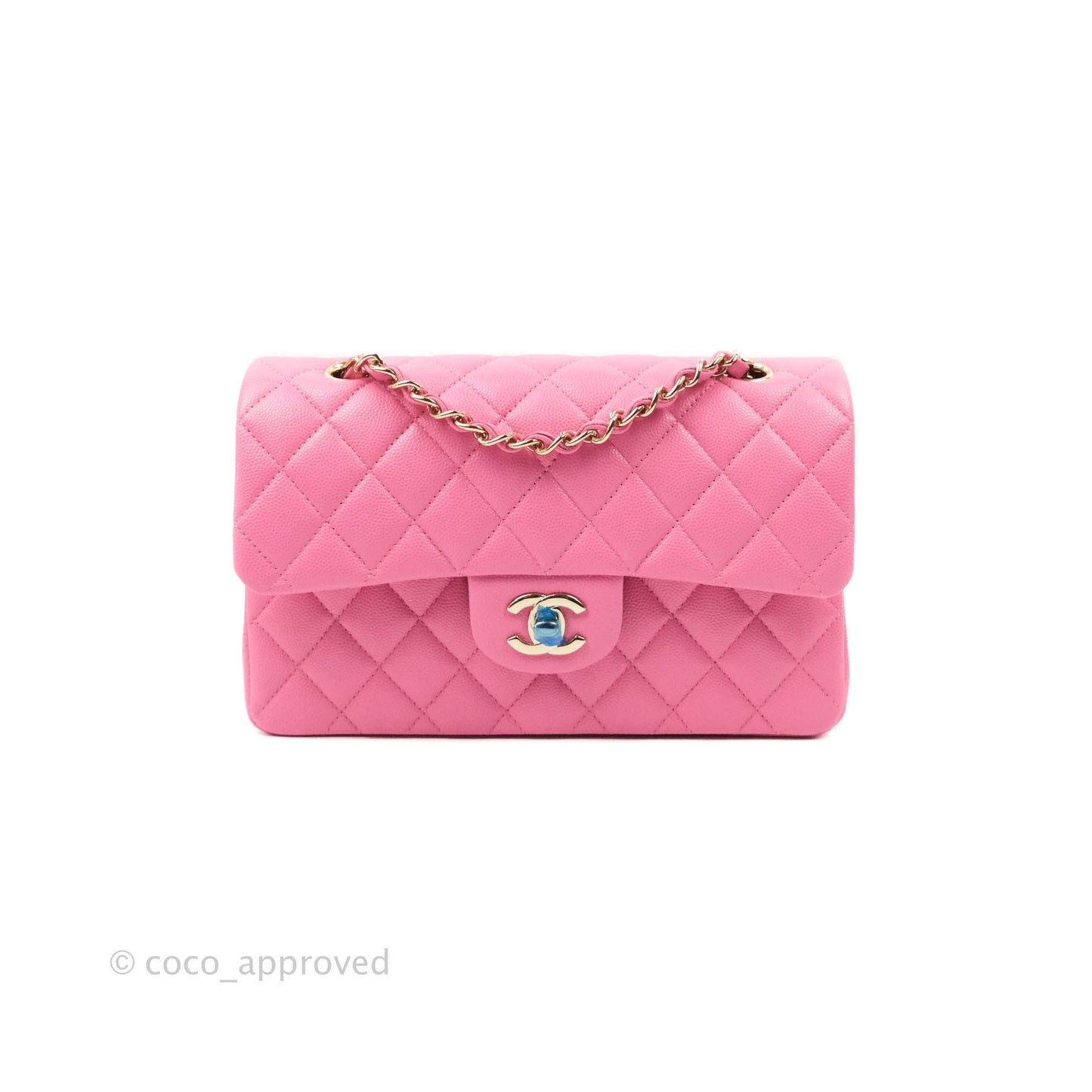 Chanel Classic Quilted S/M Small Double Flap Pink Caviar Gold Hardware 21P