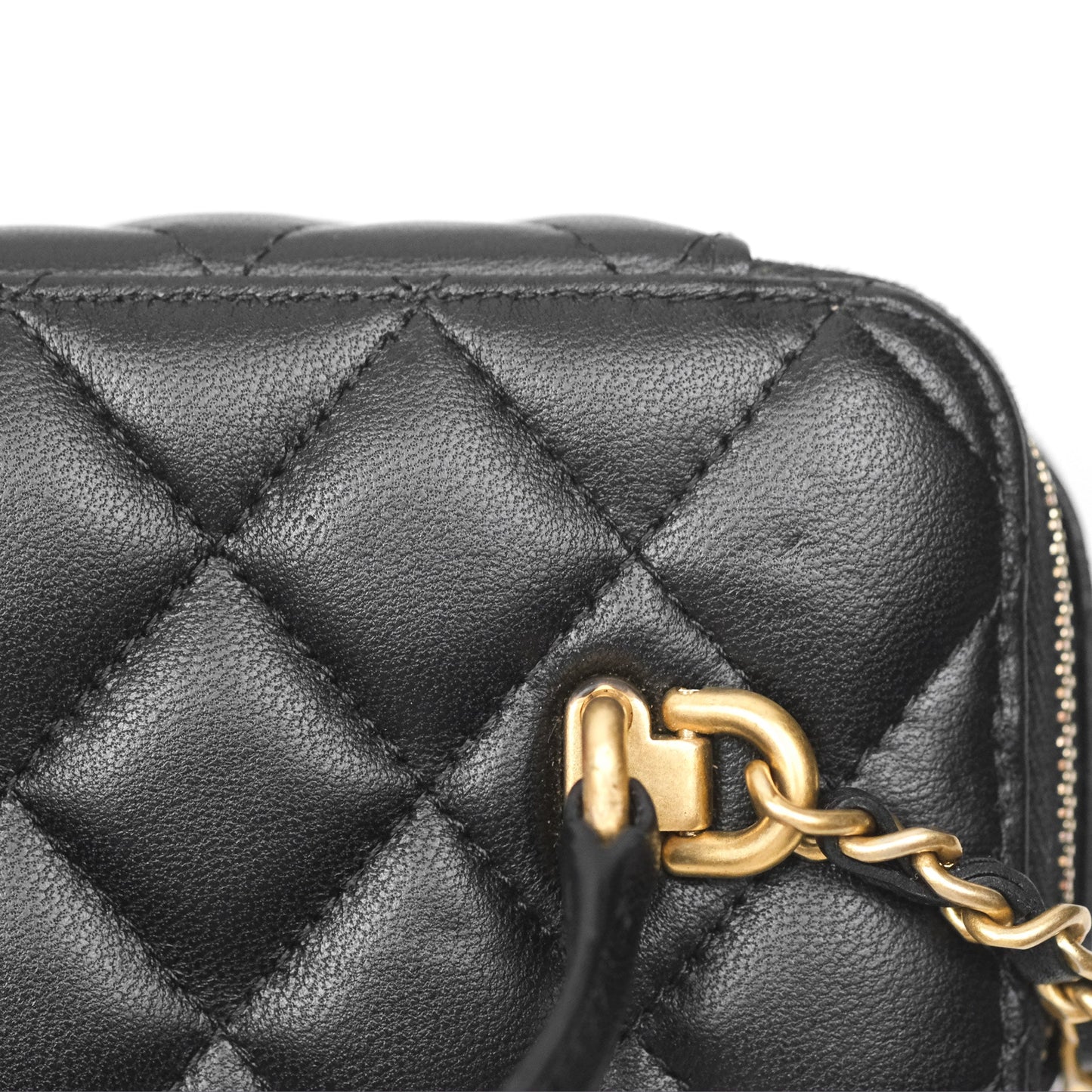 Chanel Vanity Rectangular Metal Top Handle Black Lambskin Aged Gold Hardware 22B