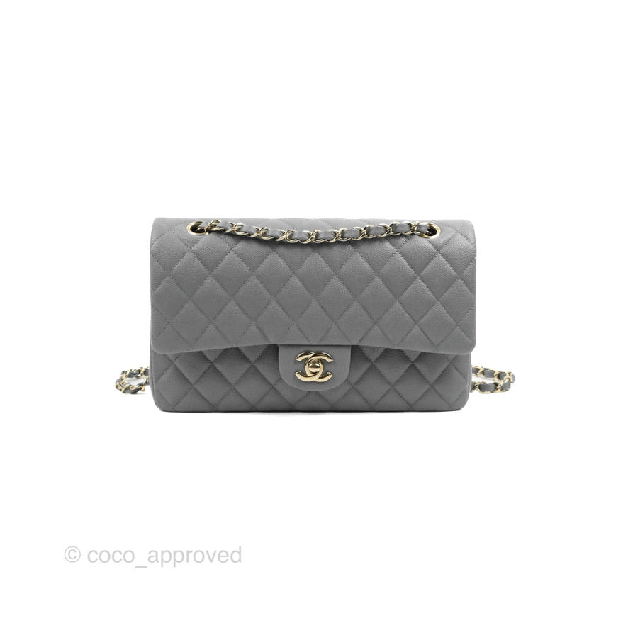 Chanel Classic M/L Medium Flap Quilted Grey Caviar Gold Hardware