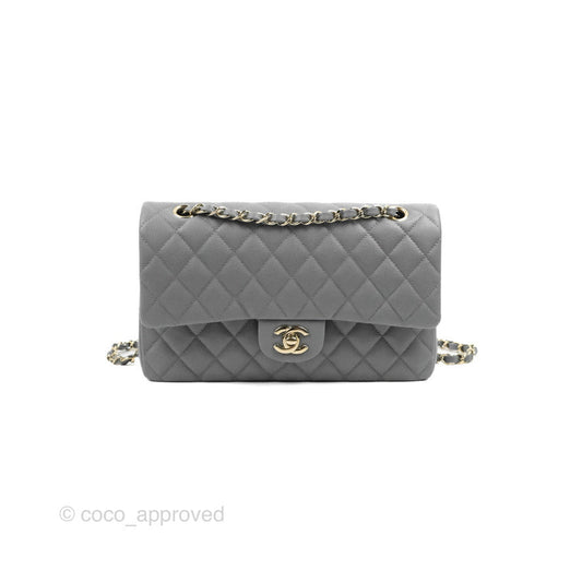 Chanel Classic M/L Medium Flap Quilted Grey Caviar Gold Hardware