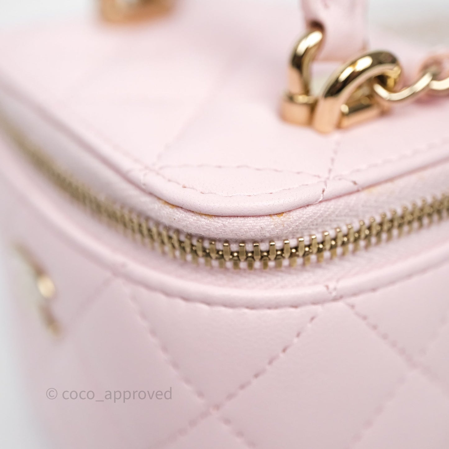 Chanel Mini Top Handle Vanity With Chain Pink Lambskin Gold Hardware