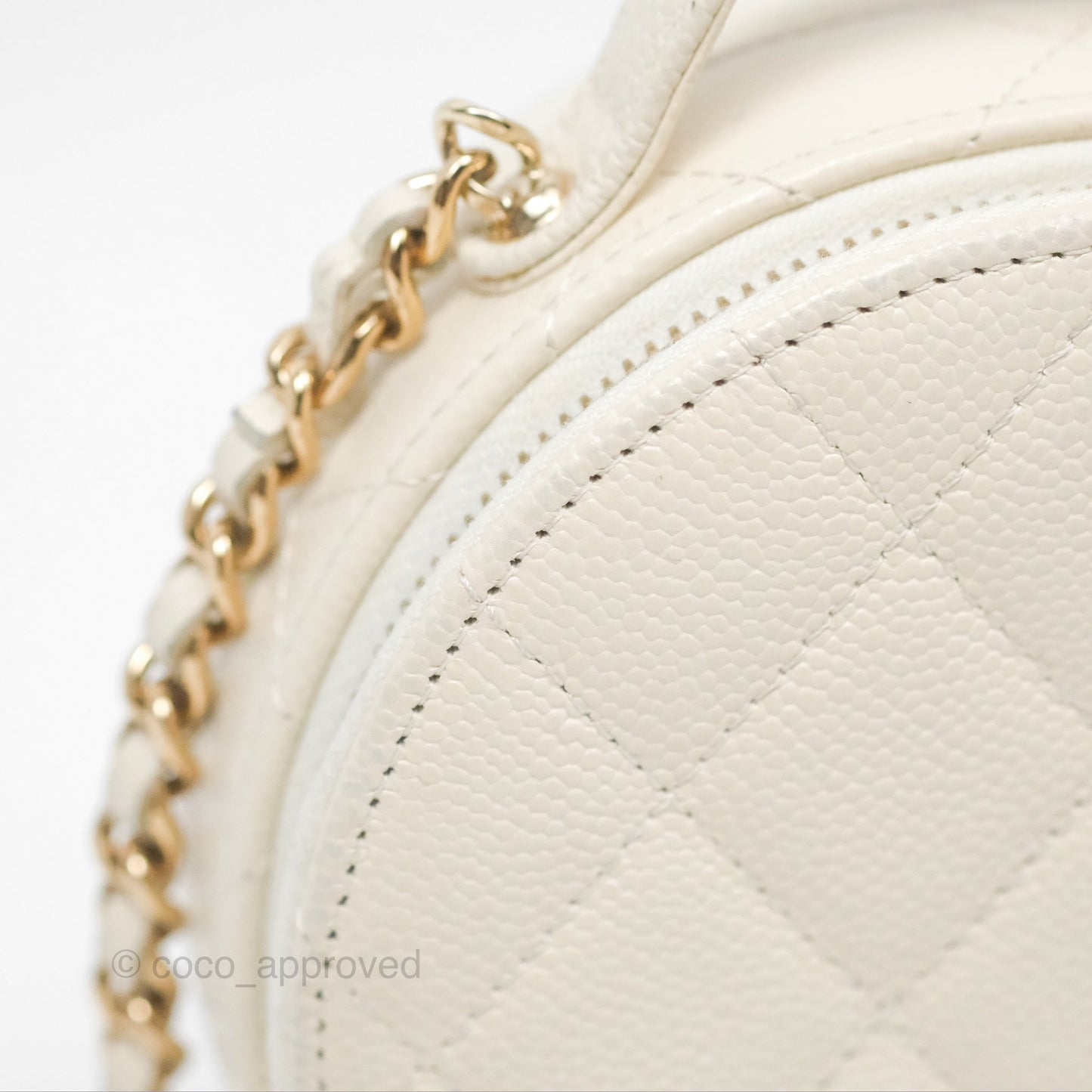 Chanel Mini Round Vanity Bag Handle With Care Ivory Caviar