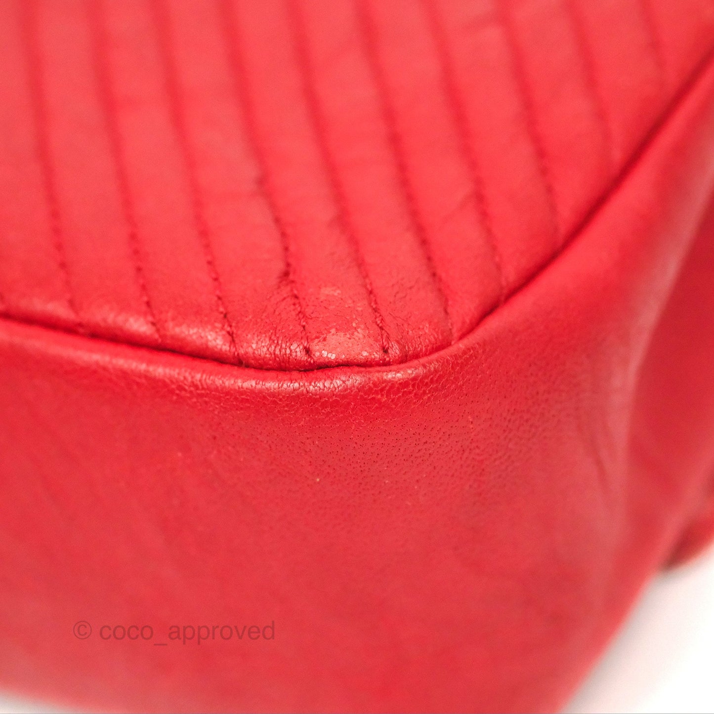Chanel Small Chevron Surpique Flap Red Calfskin Aged Gold Hardware