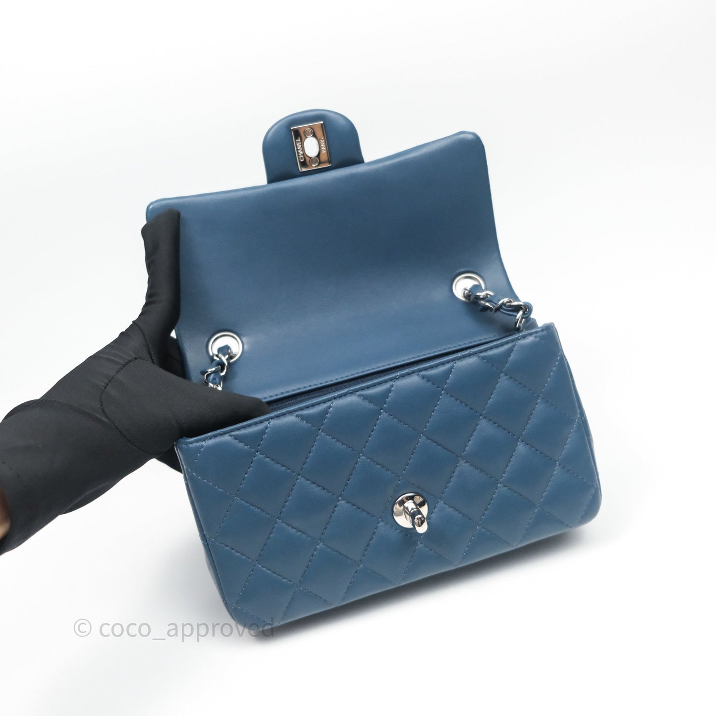 Chanel Mini Rectangular Quilted Navy Lambskin Silver Hardware