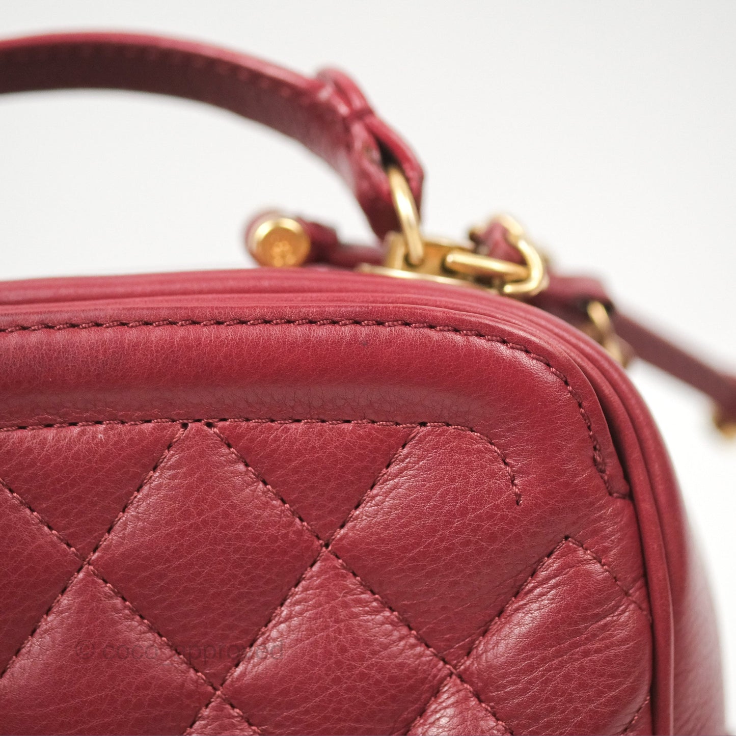 Chanel Quilted CC Small Vanity Case Dark Red Calfskin