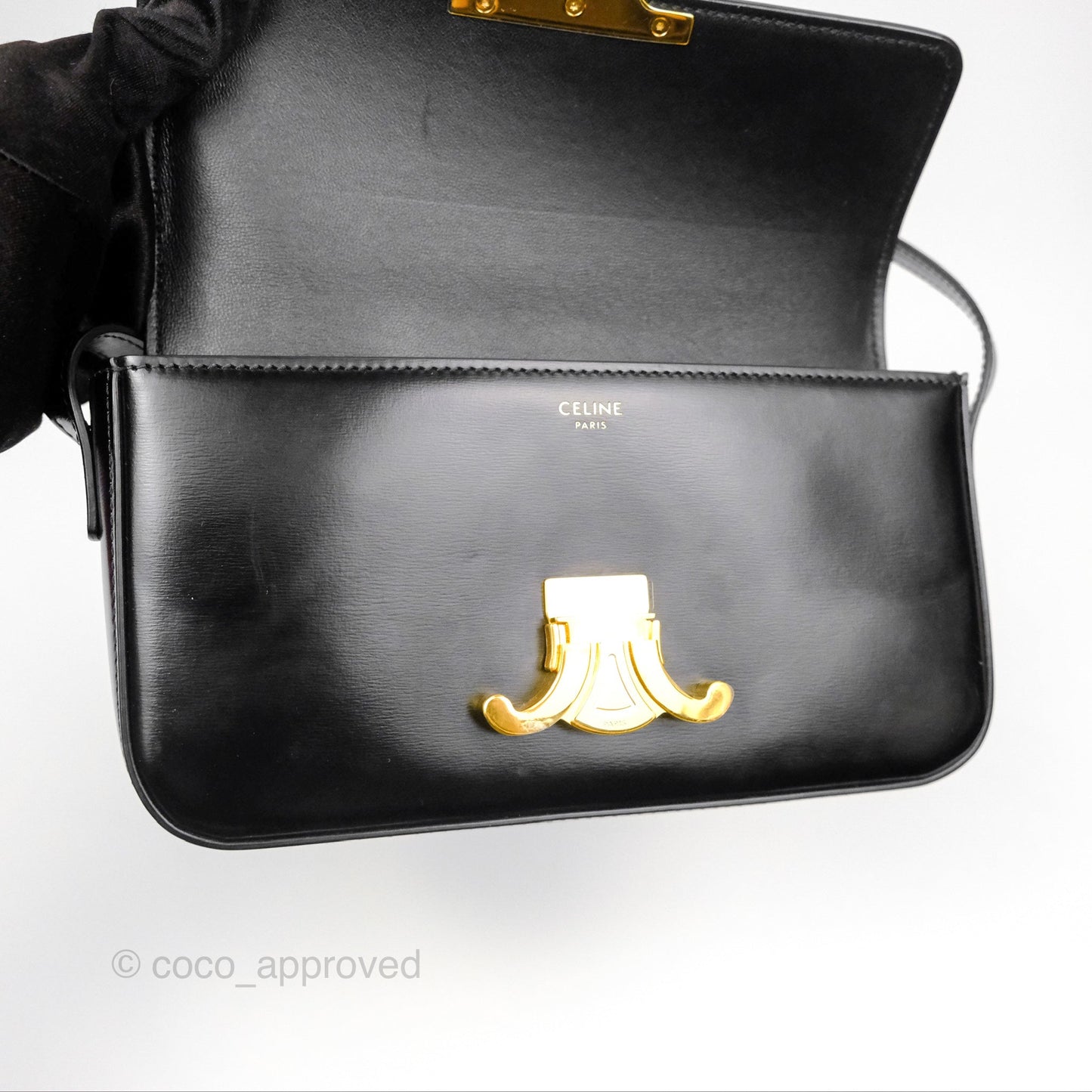 Celine Triomphe Shoulder Bag Black Calfskin