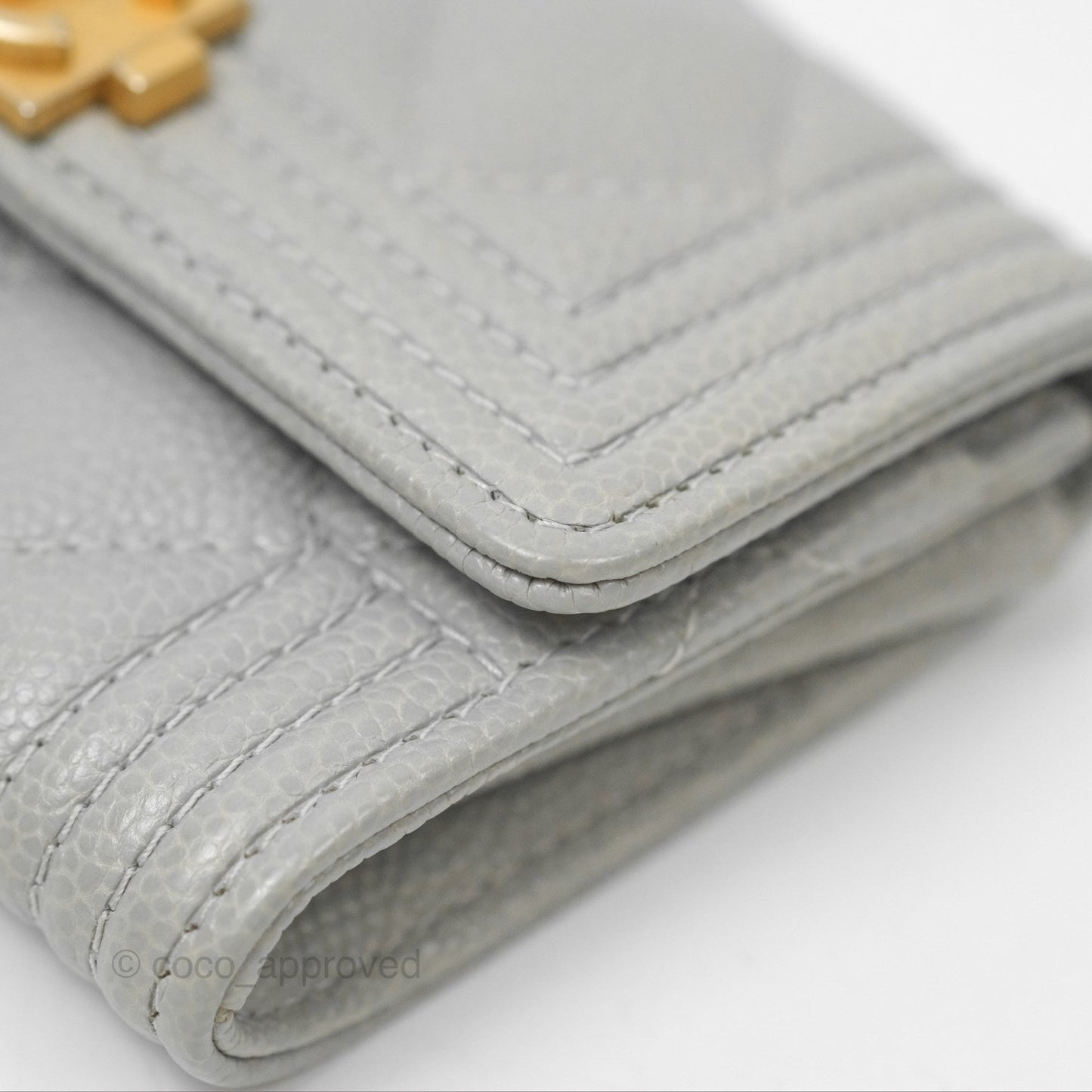 Chanel Boy Quilted Flap Card Holder Grey Caviar Aged Gold Hardware